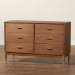 Baxton Studio Mandolin Mid-Century Ash Walnut Wood 6-Drawer Dresser - MG9010-Ash Walnut/Gold-6DW-Dresser