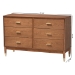 Baxton Studio Mandolin Mid-Century Ash Walnut Wood 6-Drawer Dresser - MG9010-Ash Walnut/Gold-6DW-Dresser