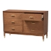 Baxton Studio Mandolin Mid-Century Ash Walnut Wood 6-Drawer Dresser - MG9010-Ash Walnut/Gold-6DW-Dresser