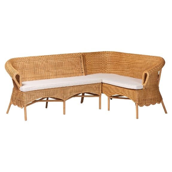 bali & pari Tamara Bohemian Light Honey Rattan 2-Piece Dining Nook Bench Set