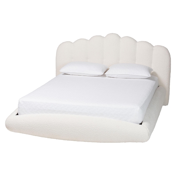 Baxton Studio Grenier Modern Cream Boucle Fabric King Size Floating Bed