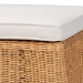 bali & pari Palm Scallop Natural Rattan Ottoman with Cushion - Handwoven Wicker Accent Bench for Living Room, Bedroom or Entryway, Coastal Boho Style Accent Furniture, Rectangle - Palm-Light Honey Rattan-Rectangle Ottoman w/ Cushion