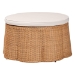 bali & pari Palm Scallop Natural Rattan Ottoman with Cushion - Handwoven Wicker Accent Stool or Footrest for Living Room, Bedroom, or Sunroom, Coastal Boho Style, 32" Round - Palm-Light Honey Rattan-90cm Round Ottoman w/Cushion