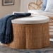bali & pari Palm Scallop Natural Rattan Ottoman with Cushion - Handwoven Wicker Accent Stool or Footrest for Living Room, Bedroom, or Sunroom, Coastal Boho Style, 32" Round - Palm-Light Honey Rattan-90cm Round Ottoman w/Cushion