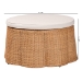 bali & pari Palm Scallop Natural Rattan Ottoman with Cushion - Handwoven Wicker Accent Stool or Footrest for Living Room, Bedroom, or Sunroom, Coastal Boho Style, 32" Round - Palm-Light Honey Rattan-90cm Round Ottoman w/Cushion