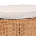 bali & pari Palm Scallop Natural Rattan Ottoman with Cushion - Handwoven Wicker Accent Stool or Footrest for Living Room, Bedroom, or Sunroom, Coastal Boho Style, 26" Round - Palm-Light Honey Rattan-51cm Round Ottoman w/Cushion