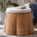 bali & pari Palm Scallop Natural Rattan Ottoman with Cushion - Handwoven Wicker Accent Stool or Footrest for Living Room, Bedroom, or Sunroom, Coastal Boho Style, 26" Round - Palm-Light Honey Rattan-51cm Round Ottoman w/Cushion