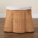 bali & pari Palm Scallop Natural Rattan Ottoman with Cushion - Handwoven Wicker Accent Stool or Footrest for Living Room, Bedroom, or Sunroom, Coastal Boho Style, 26" Round - Palm-Light Honey Rattan-51cm Round Ottoman w/Cushion