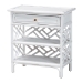 bali & pari Tiaret Natural Rattan Nightstand with Drawer and Shelves - Chippendale -Style Bedside Table for Bedroom or Coastal Living Spaces, White - WS117-Small Knob-White-Rattan-NS