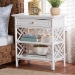 bali & pari Tiaret Natural Rattan Nightstand with Drawer and Shelves - Chippendale -Style Bedside Table for Bedroom or Coastal Living Spaces, White - WS117-Small Knob-White-Rattan-NS
