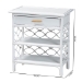 bali & pari Akane Natural Rattan Nightstand with Drawer and Open Shelves - Coastal Bedside Table with Lattice Design, White - WS118A-Medium Knob-White-Rattan-NS