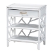 bali & pari Daina Natural Rattan Nightstand with Drawer and Open Shelves - Coastal Bedside Table with Geometric Design, White - WS118B-Medium Knob-White-Rattan-NS