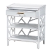 bali & pari Daina Natural Rattan Nightstand with Drawer and Open Shelves - Coastal Bedside Table with Geometric Design, White - WS118B-Medium Knob-White-Rattan-NS