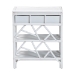 bali & pari Daina Natural Rattan Nightstand with Drawer and Open Shelves - Coastal Bedside Table with Geometric Design, White - WS118B-Medium Knob-White-Rattan-NS