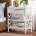 bali & pari Daina Natural Rattan Nightstand with Drawer and Open Shelves - Coastal Bedside Table with Geometric Design, White - WS118B-Medium Knob-White-Rattan-NS