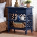 bali & pari Tiaret Natural Rattan Nightstand with Drawer and Shelves - Chippendale -Style Bedside Table for Bedroom or Coastal Living Spaces, Blue - WS117-Small Knob-Royal Blue-Rattan-NS