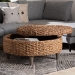 bali & pari Bailey Handwoven Seagrass Storage Ottoman with Lift -Top Lid - Rustic Wicker Trunk or Footrest with Inner Compartment for Living Room or Entryway, Round - Bailey-Natural Brown/Black-Ottoman