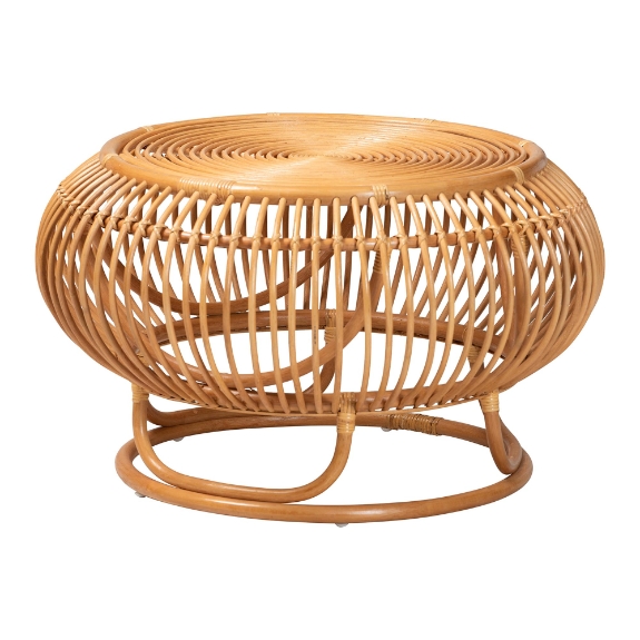bali & pari Adeola Round Lantern-Shaped Rattan Coffee Table - Handcrafted Coastal Boho Style Centerpiece for Living Room, Den, or Sunroom