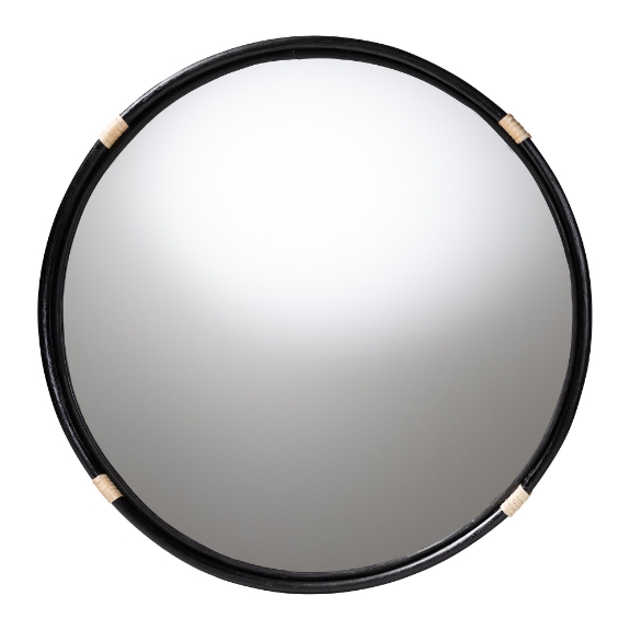 bali & pari Fenicia Round Rattan Wall Mirror with Black Frame - Decorative Framed Mirror for Entryway, Living Room, or Bathroom