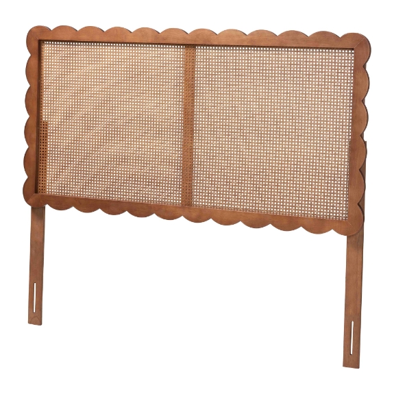 Baxton Studio Orianthe Scalloped Headboard - Boho Chic Bed Backrest with Cane Woven Panel, Modern Minimalist Bedroom D?cor, Queen Size