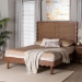 Baxton Studio Orianthe Scalloped Platform Bed with Woven Rattan Headboard - Solid Wood Bed Frame with Curved Edge Design, Modern Minimalist Bedroom Furniture, Queen Size - MG9811/0245-Walnut Rattan-Queen