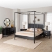 Baxton Studio Marisela 4-Piece Black Bedroom Set - Canopy Bed with Synthetic Rattan Headboard, Matching Dresser and Two Nightstands, Modern Transitional Wood Bedroom Furniture Collection, King - Jabari-Black-King 4PC Bedroom Set