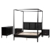 Baxton Studio Marisela 4-Piece Black Bedroom Set - Canopy Bed with Synthetic Rattan Headboard, Matching Dresser and Two Nightstands, Modern Transitional Wood Bedroom Furniture Collection, King - Jabari-Black-King 4PC Bedroom Set