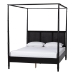 Baxton Studio Marisela Canopy Bed with Synthetic Rattan Headboard - Black Wood Bed Frame with Bamboo-Inspired Posts, Modern Transitional Bedroom Accent Furniture, King Size
