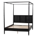 Baxton Studio Marisela Canopy Bed with Synthetic Rattan Headboard - Black Wood Bed Frame with Bamboo-Inspired Posts, Modern Transitional Bedroom Accent Furniture, King Size - MG0246-2-Black-King-Canopy Bed