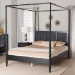 Baxton Studio Marisela Canopy Bed with Synthetic Rattan Headboard - Black Wood Bed Frame with Bamboo-Inspired Posts, Modern Transitional Bedroom Accent Furniture, King Size - MG0246-2-Black-King-Canopy Bed