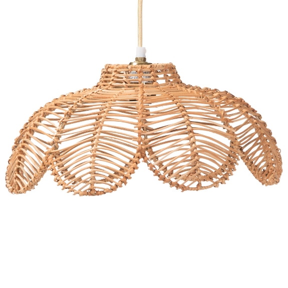 bali & pari Neorah Natural Rattan Pendant Lampshade - Coastal Boho Ceiling Light Cover with Handcrafted Petal Shape