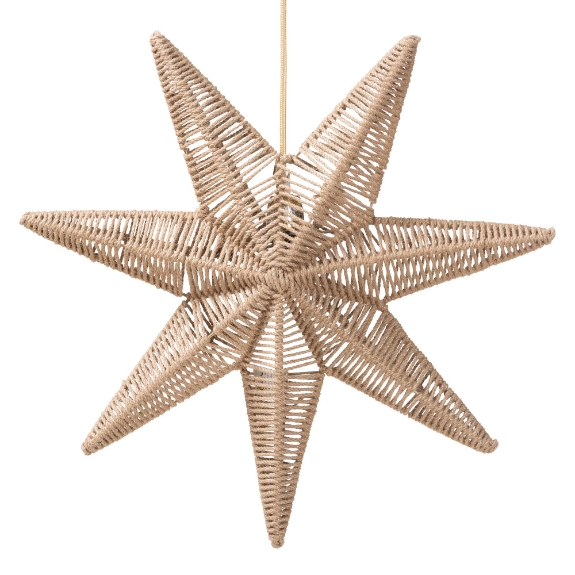 bali & pari Idriya Handwoven Jute Pendant Lampshade - Star-Shaped Natural Fiber Light Cover, Coastal Boho Lighting Decor
