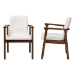 Baxton Studio Miyagi Boucle Upholstered Dining Chair Set of 2- Mid-Century Modern Armchair with Solid Wood Frame and Rounded Backrest, Walnut Brown and White - Miyagi-White Boucle/Walnut-DC