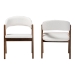 Baxton Studio Virden Boucle Upholstered Dining Chair Set of 2- Mid-Century Modern Armchair with Solid Wood Frame and Curved Open-Back Design, Walnut Brown and White - Virden-White Boucle/Walnut-DC