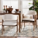 Baxton Studio Virden Boucle Upholstered Dining Chair Set of 2- Mid-Century Modern Armchair with Solid Wood Frame and Curved Open-Back Design, Walnut Brown and White - Virden-White Boucle/Walnut-DC
