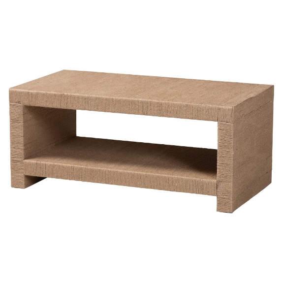 bali & pari Adaya Handwoven Jute Coffee Table - Rectangular Living Room Center Table with Open Shelf Storage, Handcrafted Boho Accent Furniture