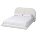 Baxton Studio Cachet Floating Platform Bed with Rounded Headboard - Low Profile Minimalist Boucle Upholstered Bed Frame, Cream, King