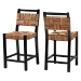 bali & pari Raniya Seagrass Counter Stool Set of 2 - Solid Mango Wood Frame with Woven Seat and Backrest, Rustic Boho Style Dining or Kitchen Island Seating, Black