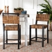 bali & pari Raniya Seagrass Counter Stool Set of 2 - Solid Mango Wood Frame with Woven Seat and Backrest, Rustic Boho Style Dining or Kitchen Island Seating, Black - Luanda-Type C-Black Wood/Natural-CS-KD Box