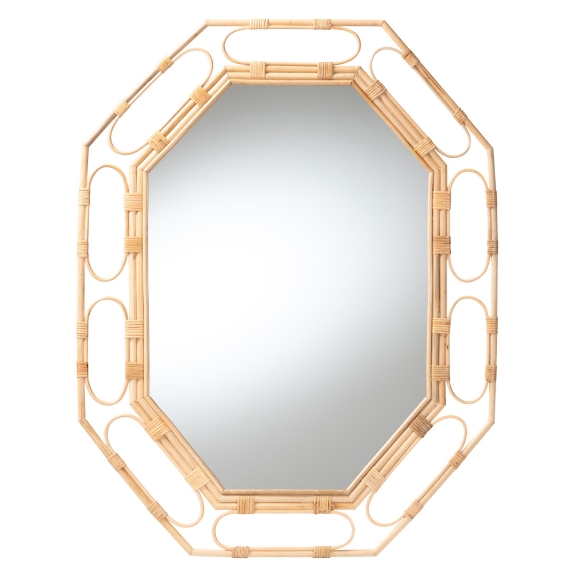 bali & pari Remedy Octagonal Natural Rattan Wall Mirror - Handwoven Accent Mirror with Open Loop Detailing, Boho Coastal Style for Entryway, Bedroom, or Living Room Decor