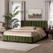 Baxton Studio Granger Velvet Upholstered Platform Bed with Channel Tufted Headboard, Modern Low Profile Bed Frame, Moss Green, Queen - BBT61347-Moss Green Velvet/Wenge-Queen