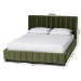 Baxton Studio Granger Velvet Upholstered Platform Bed with Channel Tufted Headboard, Modern Low Profile Bed Frame, Moss Green, Queen - BBT61347-Moss Green Velvet/Wenge-Queen
