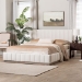 Baxton Studio Granger Velvet Upholstered Platform Bed with Channel Tufted Headboard, Modern Low Profile Bed Frame, Alabaster White, Queen - BBT61347-Alabaster White Velvet/White Washed Oak-Queen