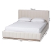 Baxton Studio Granger Velvet Upholstered Platform Bed with Channel Tufted Headboard, Modern Low Profile Bed Frame, Alabaster White, Queen - BBT61347-Alabaster White Velvet/White Washed Oak-Queen