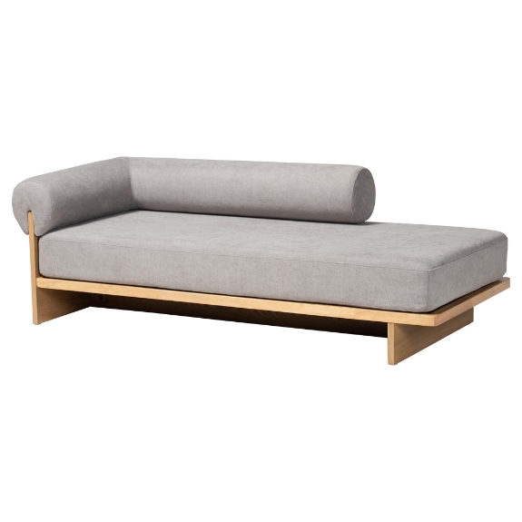 Baxton Studio Bertille Left-Arm Chaise Lounge with Solid Wood Base - Minimalist Sofa Daybed with Grey Fabric Cushion and Bolster Pillow for Living Room or Bedroom Decor
