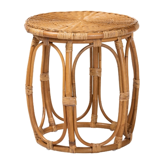 bali & pari Jayana Natural Rattan Round End Table - Handwoven Wicker Accent Table with Open Frame Base, Lightweight Coastal Boho Side Table for Living Room or Patio