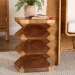 bali & pari Malati Solid Suar Wood Side Table - Hand-Carved Sculptural End Table with Zigzag Design, Modern Boho Style for Living Room or Bedroom - Suar S/T 007-Natural-Side Table