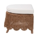 bali & pari Detta Natural Rattan Footstool with Cushion - Handwoven Wicker Ottoman with Scalloped Skirt Base for Coastal Lounge or Sunroom Seating - Detta-Peanut Brown-Rattan-Cushion-Stool