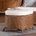 bali & pari Detta Natural Rattan Footstool with Cushion - Handwoven Wicker Ottoman with Scalloped Skirt Base for Coastal Lounge or Sunroom Seating - Detta-Peanut Brown-Rattan-Cushion-Stool