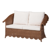 bali & pari Detta Natural Rattan Loveseat with Cushion - Handwoven Wicker Settee with Rolled Arms and Scalloped Skirt Base, Boho Coastal Style for Sunroom or Lounge Baxton Studio restaurant furniture, hotel furniture, commercial furniture, wholesale living room furniture, wholesale loveseat, classic loveseat